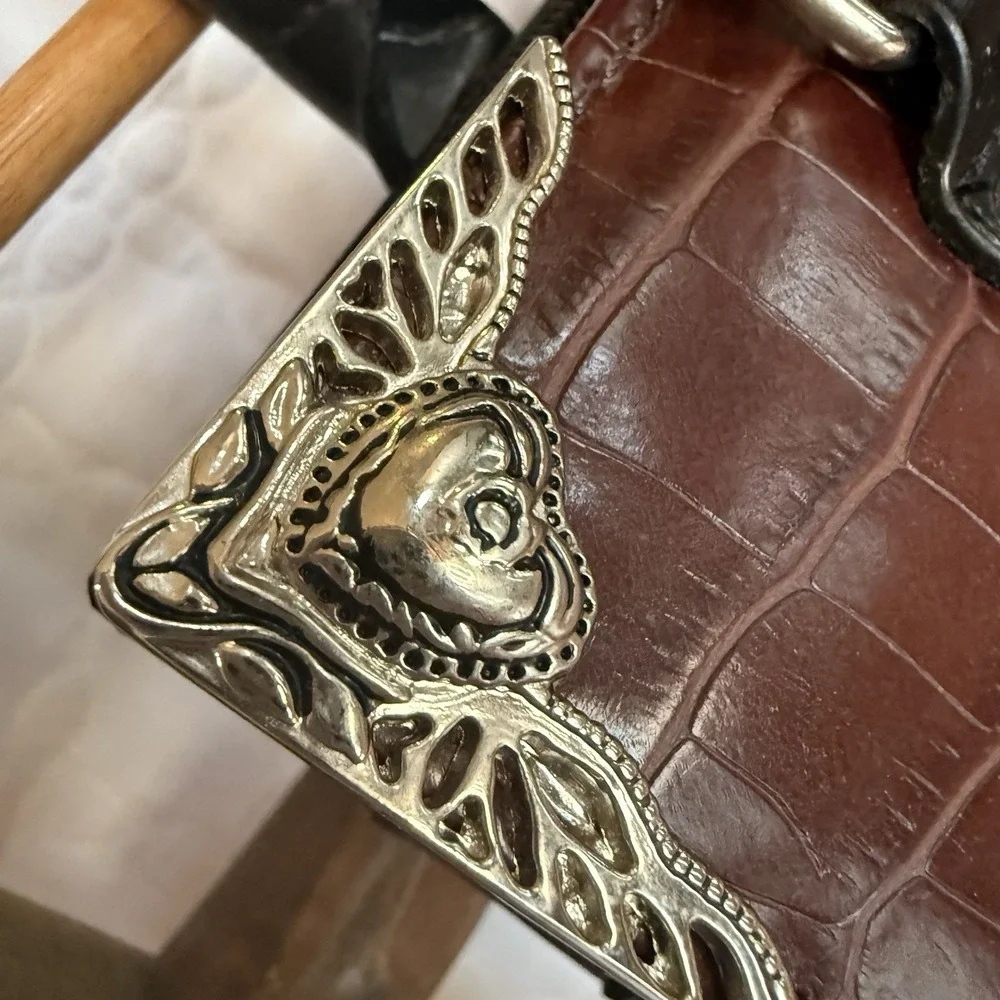 BRIGHTON ALLIGATOR EMBOSSED SATCHEL HANDBAG Embellishment Western Chic - Picture 3 of 16